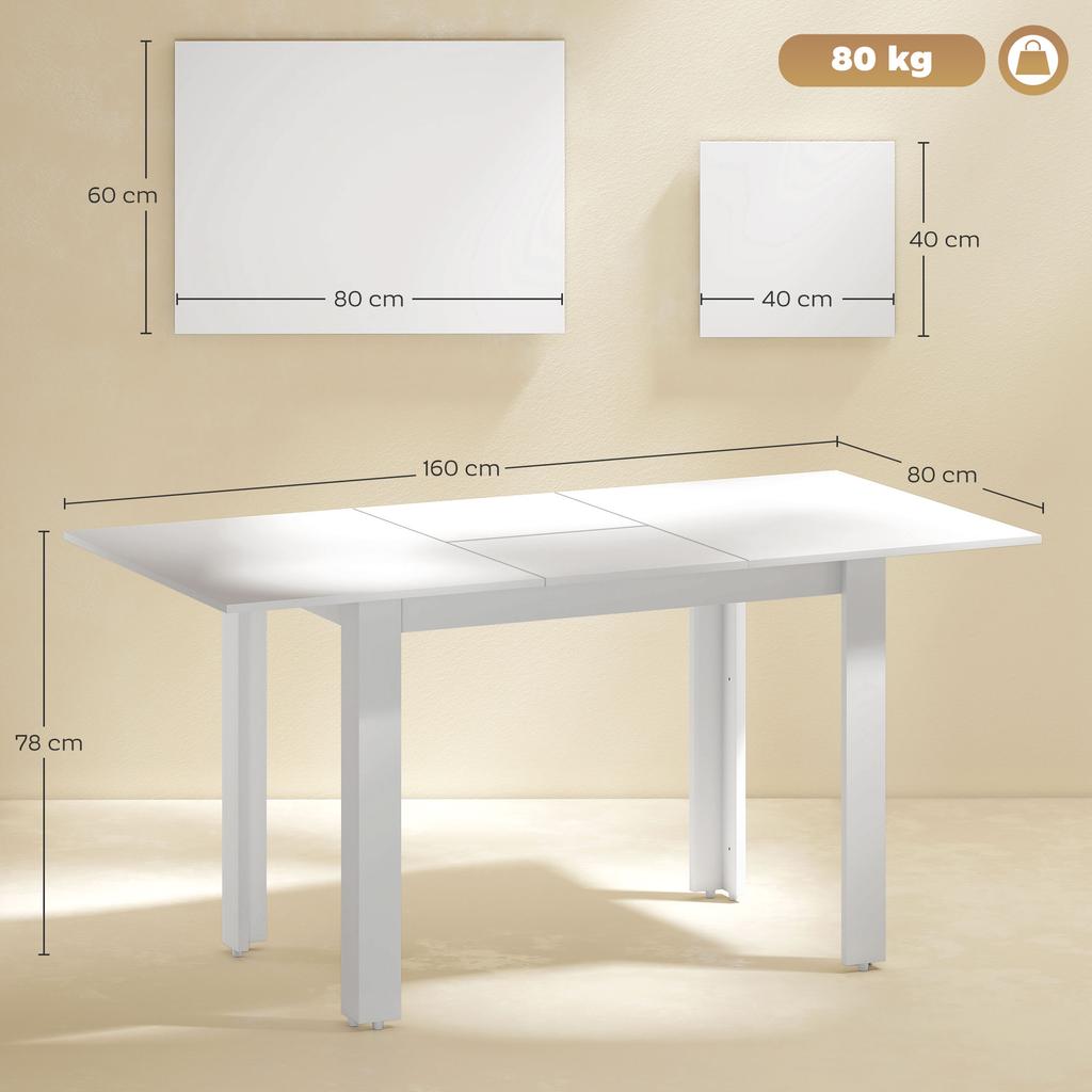 Extendable Dining Table 120 160 X 70 Cm Adjustable Kitchen Table For 4 6 Persons Mdf High Gloss White