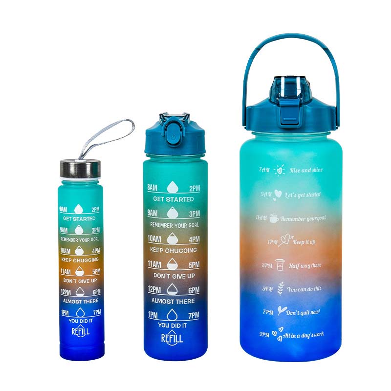 3PCS Gradient Frosted Plastic Water Bottles With Straw Motivational Large Capacity Sports Bottle Outdoor Travel Gym Fitness Jugs