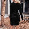 Women's Fashionable Solid Color Long Sleeved Round Neck Sexy Dress