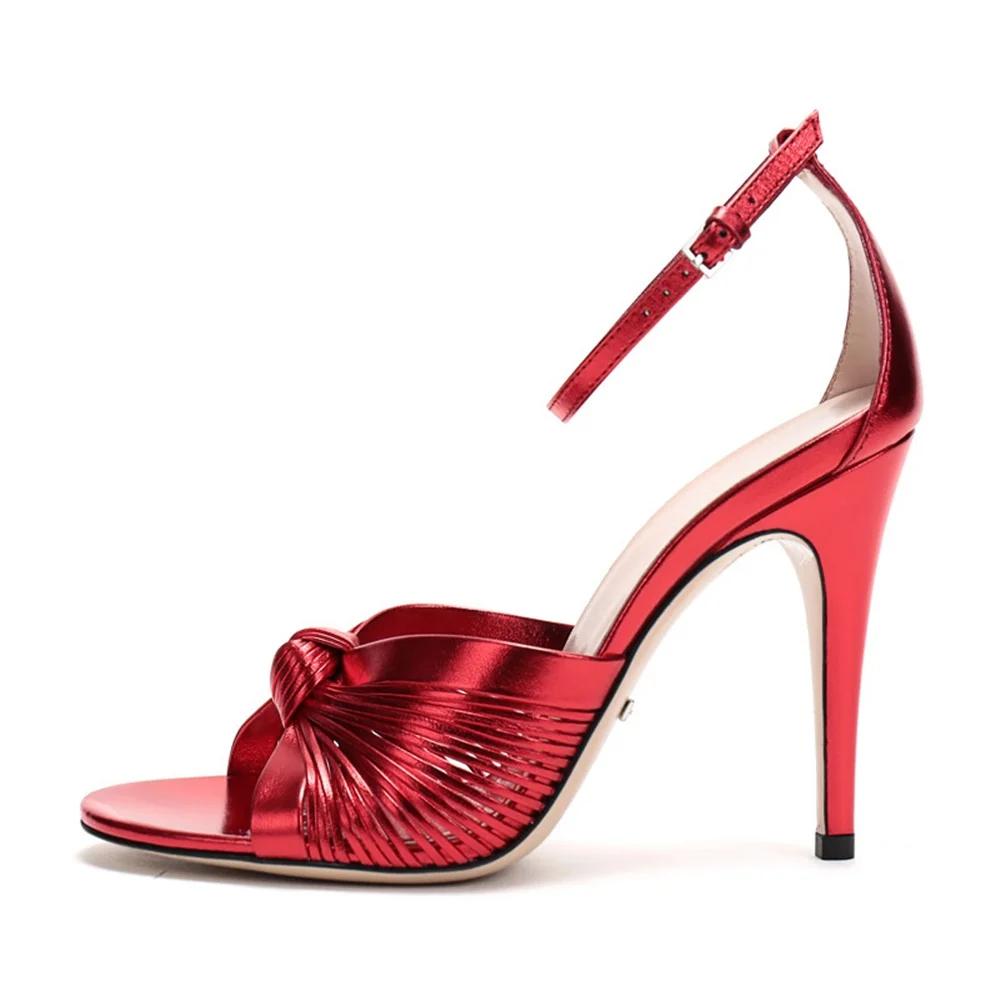 Gold Color Stiletto Heel Sandals Cross One Word Belt Round Toe Slingback Ankle Strap PU Sandals Women Party Large Size46