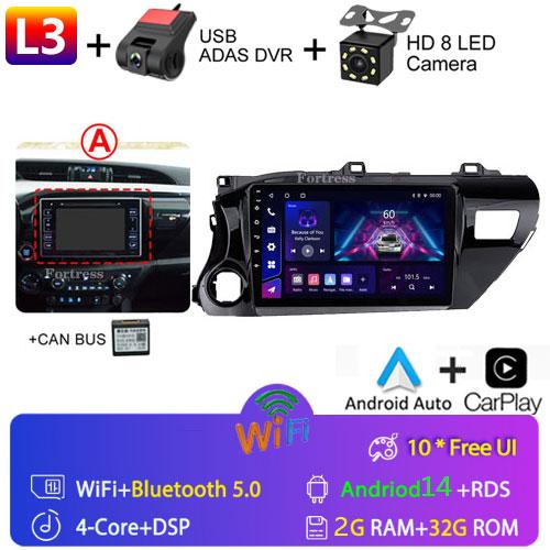 8 Core Android13 Auto Car Radio Multimedia For Toyota Hilux Pick Up AN120 2015 - 2020 LHD Stereo Carplay GPS Navigation No DVD