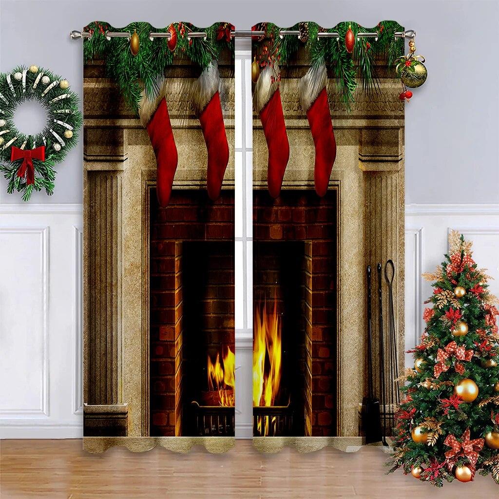 Natale, tende per albero di Natale natalizio, tende con stampa digitale per soggiorno, decorazione della stanza, cucina, soggiorno