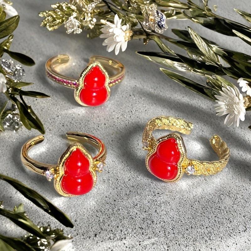 National Tide Style Red Gourd Fulu Opening Ring Niche Design Light Luxury French Retro Medieval Ring