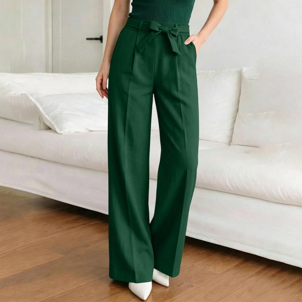 Women's Straight Leg Casual Pants with Slant Pockets and Waist