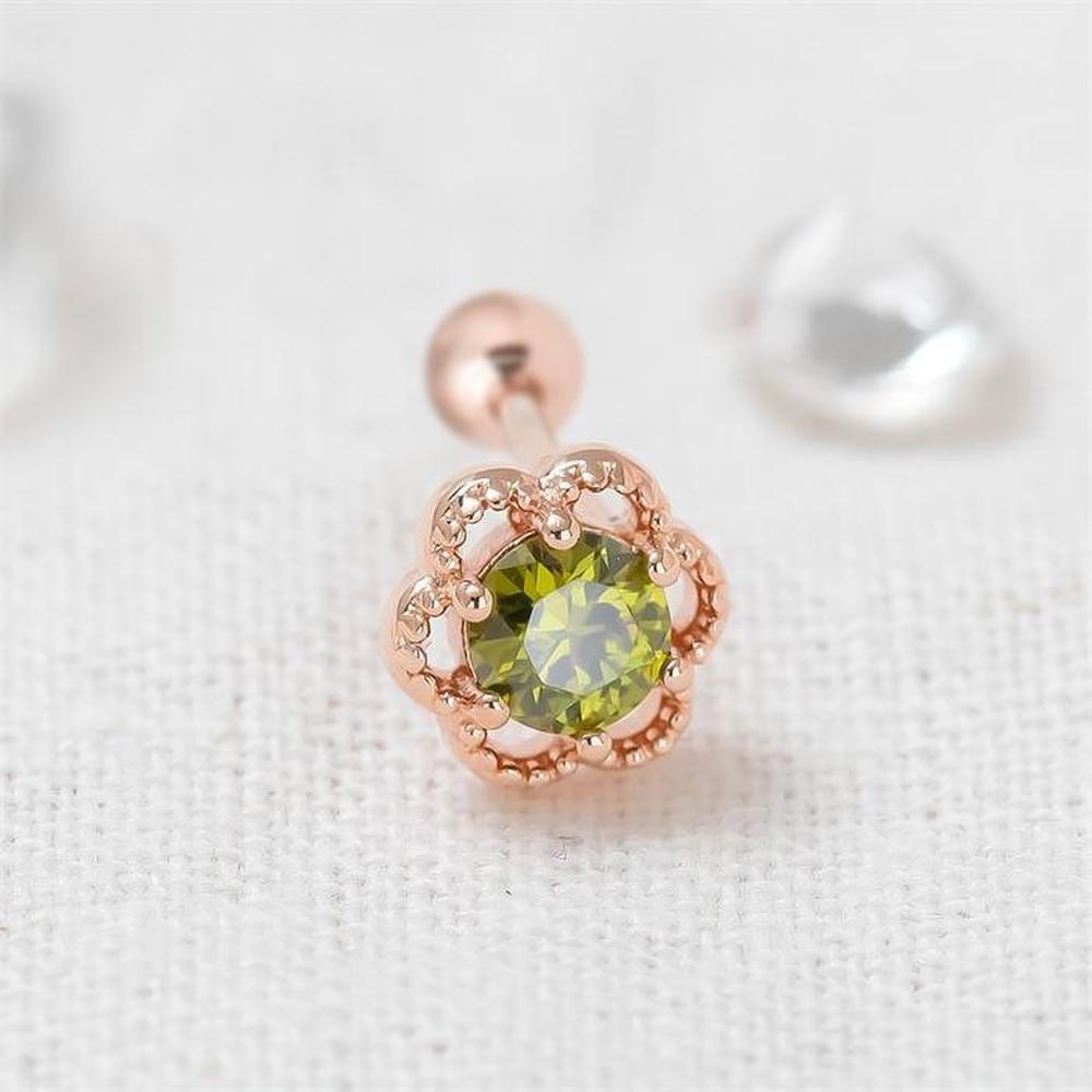 [Onm] Onm 14K Gold Needle Green Cubic Flower Rose Gold Piercing (S9594120)