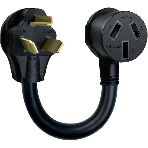 NEMA 10-30P Dryer Male to 10-50R Electrical Stove Female adapter. 250V 30AMP STW 10AWG 1ft