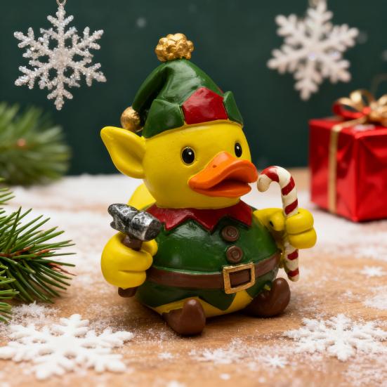 Vánoční kachní figurka Santa Claus Sob Elf Sněhulák Kachní socha Pryskyřičná zvířecí socha Vánoční sváteční párty Stolní dekorace Ozdoba