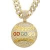 Hip Hop Full Diamond Alloy Round Drip Oil Letter GO Pendant Cuban Chain Fashion Trend Personalized Men's Jewelry