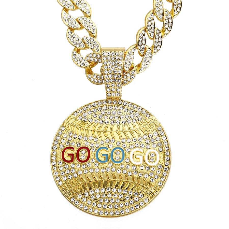 Hip Hop Full Diamond Alloy Round Drip Oil Letter GO Pendant Cuban Chain Fashion Trend Personalized Men s Jewelry