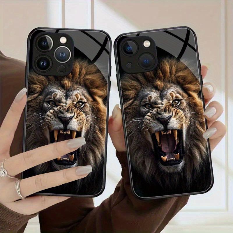Gehärtete Glas-Handyhülle mit Löwenmuster, geeignet für iPhone 17, 16, 15, 14, 13, 12, 1 Pro/Max/Plus, kratzfest und stoßfest