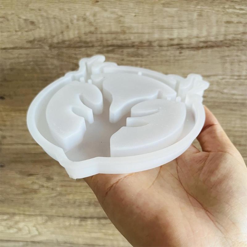 Silicone Mould for Circular Elk Pendant Making Handmade Christmas Themed Decoration Mould Holiday Wall Hangings Mould