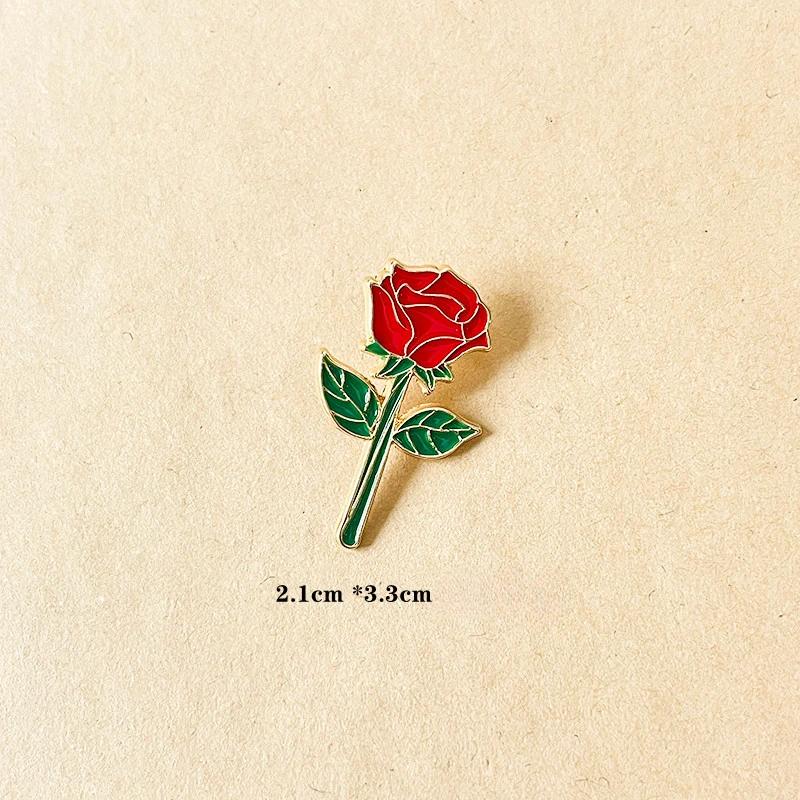 Beautiful Red Rose Brooches Fashionable Gold Color Metal Decorative Pins Clothes Pencil Bag Ornaments