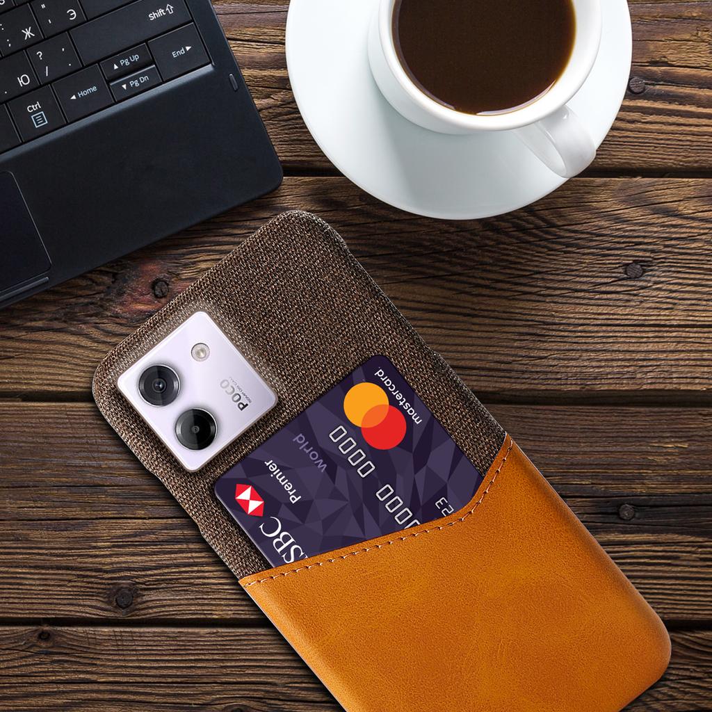 For Xiaomi Poco M7 Pro 5G Case PU Leather Cloth Texture Hard PC Phone Cover with Card Holder