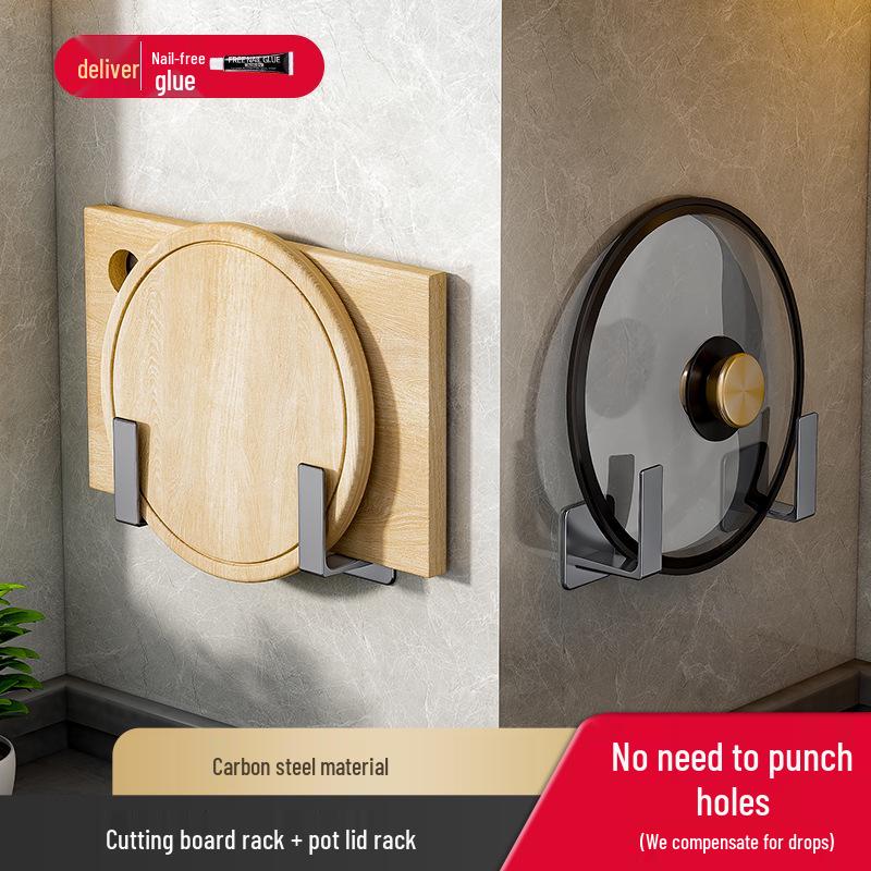 Wall-Mounted Kitchen Storage Rack, Punch-Free, Gun Gray, Knife Holder & Multi-Functional Seasoning Organizer.