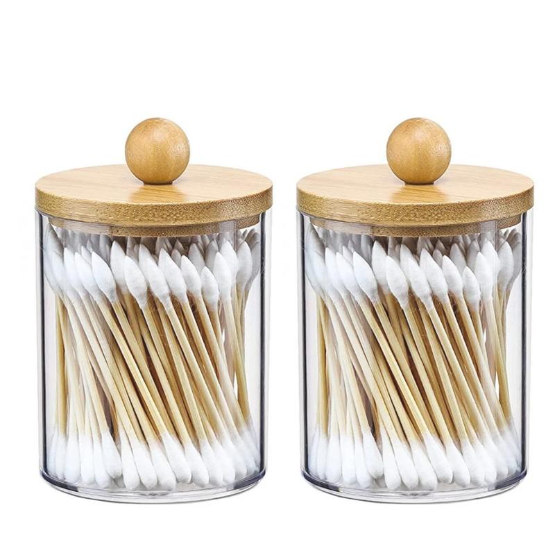 Circular Cotton Swab Box With Transparent Plastic Bamboo Cover And Dust-Proof Makeup Remover Cotton, Simple Jewelry Storage