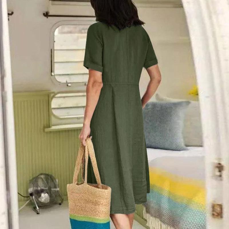 Fashion Loose Shirt Dress Solid Color High Waist Large Size Single-breasted A-line Summer Party Dress V Neck Elegant Casual Simple Slim Fit Clothing