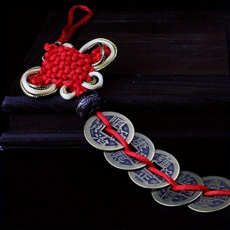 1pc Ancient 5 Copper Coins Red Chinese Knot Feng Shui Wealth Success Lucky Charm Home Car Decoration