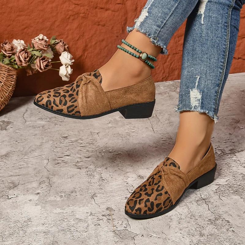 Large Size Single Shoe Women's Autumn New Item One Foot Leopard Print Loafers Color Blocked Walking Suede Flat Casual Shoes
