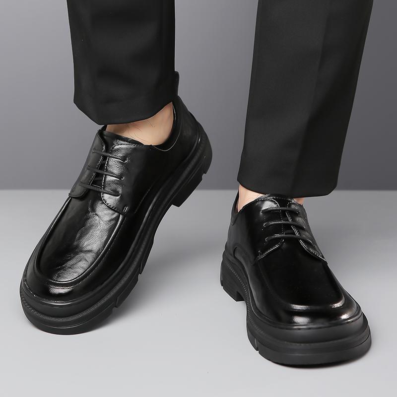 Fashion Casual Leather Shoes Men Lace Up High Sole Platform Business Office Black Fashion Dress Formal Wedding Party Shoes Men Oxfords