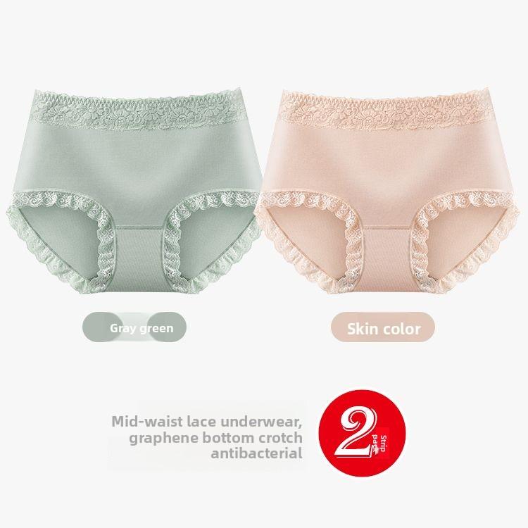 2 Pcs Women Panties Cotton Lingeries Female Breathable Cotton Underwear Comfortable Ladies Lace Girls Briefs Solid Color