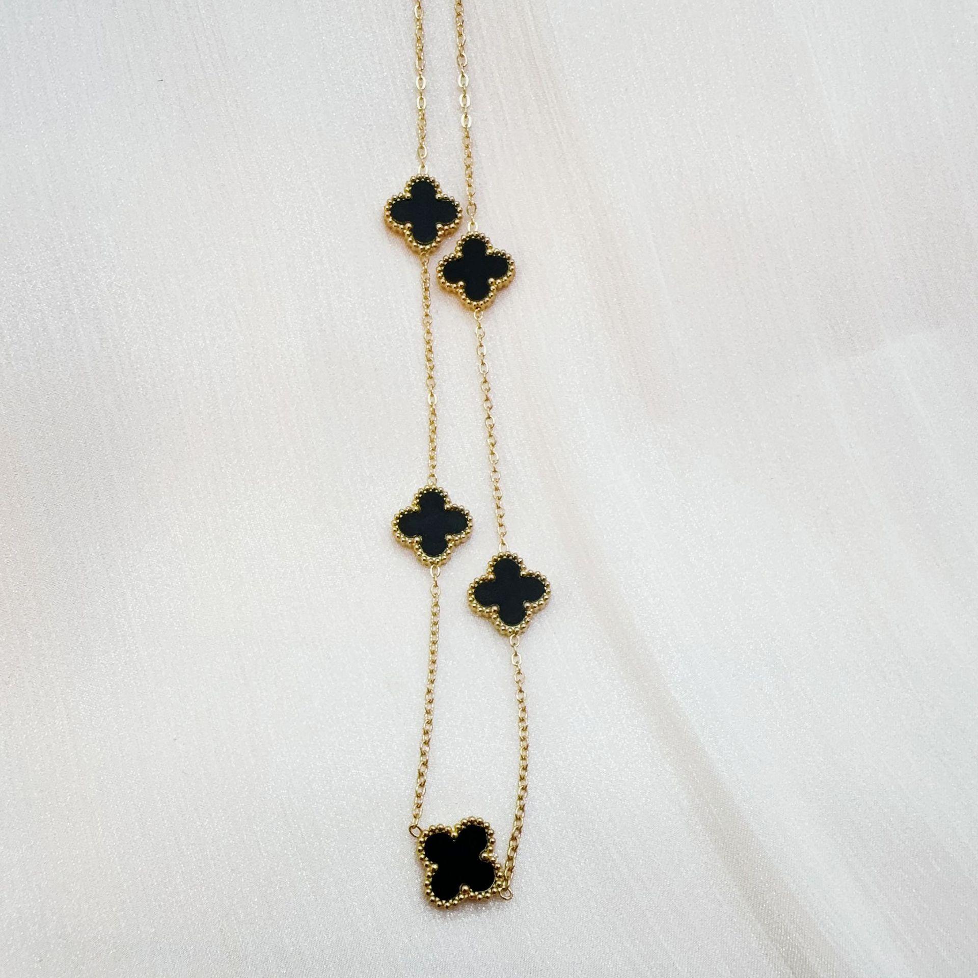 

13мм Титанова сталь Чотирилисник Кольє для жінок Без втрати кольору 18к Легка розкішна біжутерія Жіночий ланцюжок на ключицю чорний