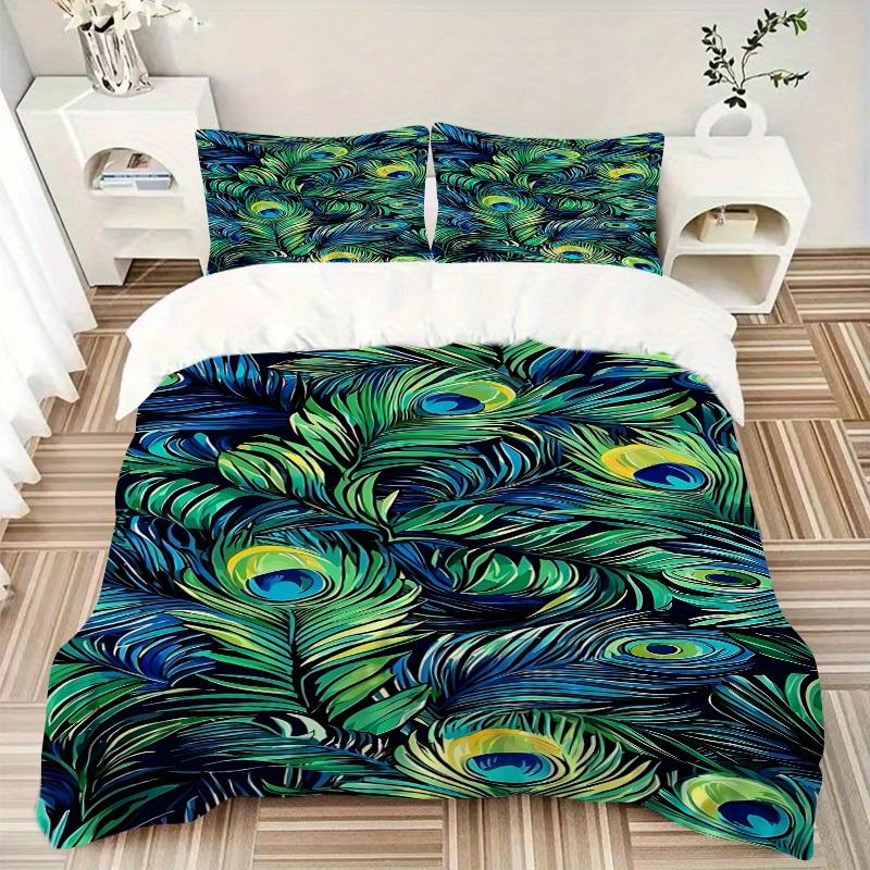 3pcs Animal-themed Peacock Feathers Soft and Comfortable Breathability, Bedding Set, Machine Washable, Suitable for All Seasons167