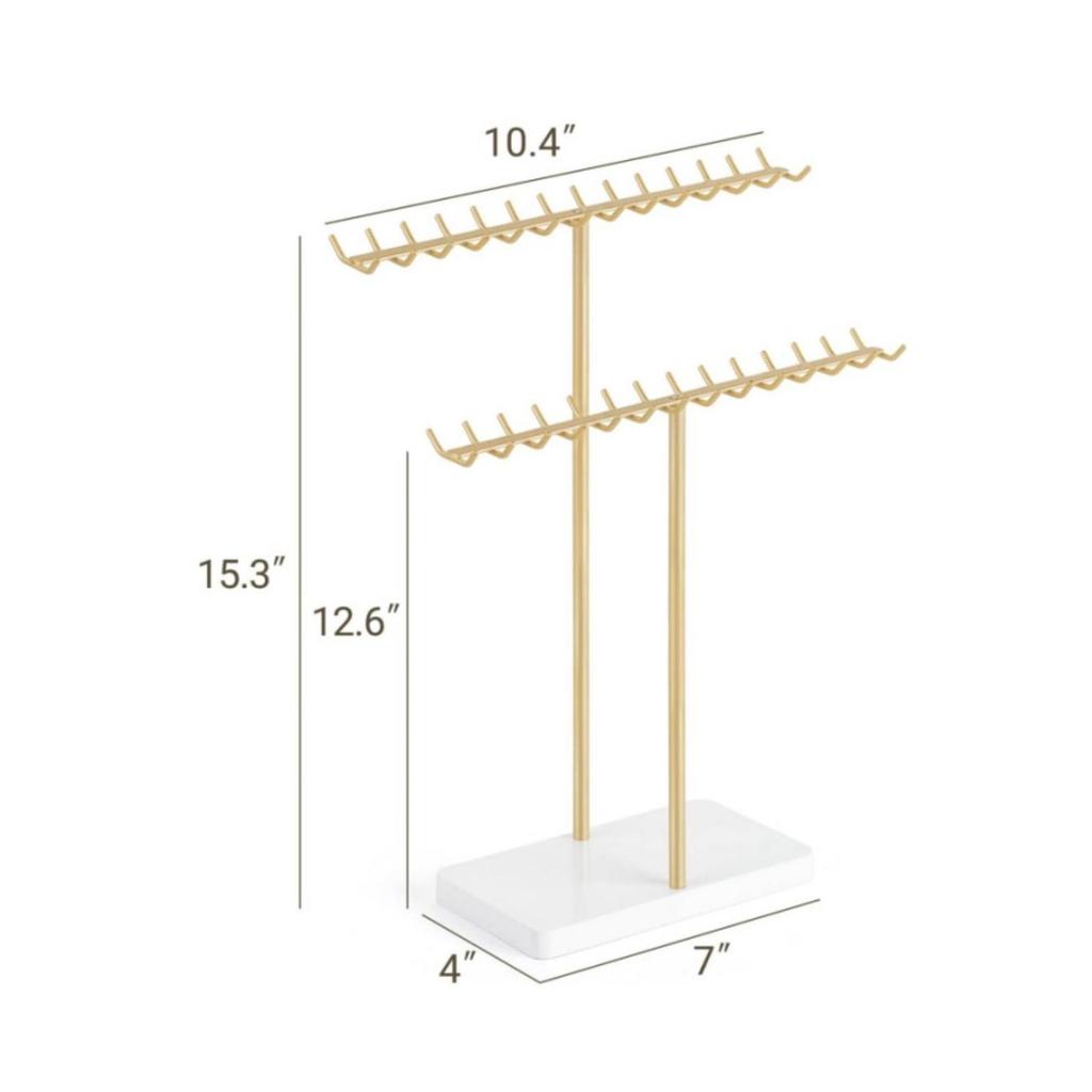 Jewelry Display Stand with Metal Frame Double Rail Base Stable Necklace Holder