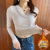Women's Winter Velvet & Lace V-Neck Top with Thermal Bottoming Shirt