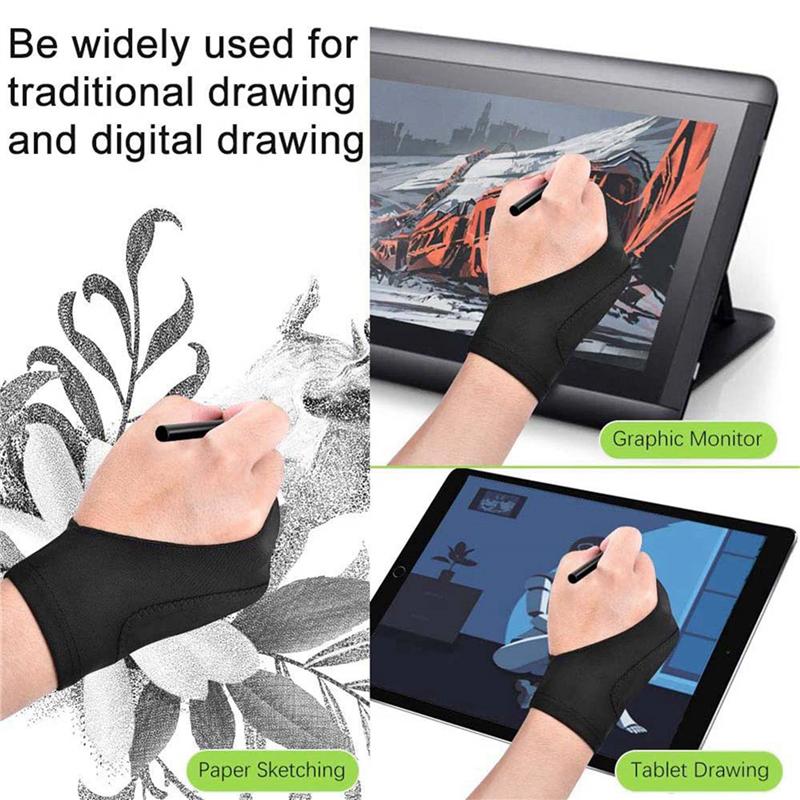 

10 Pack Artist Gloves For Tablet Digital Drawing Glove Two Fingers Thicken Palm Rejection Glove For Graphics Pad (S)