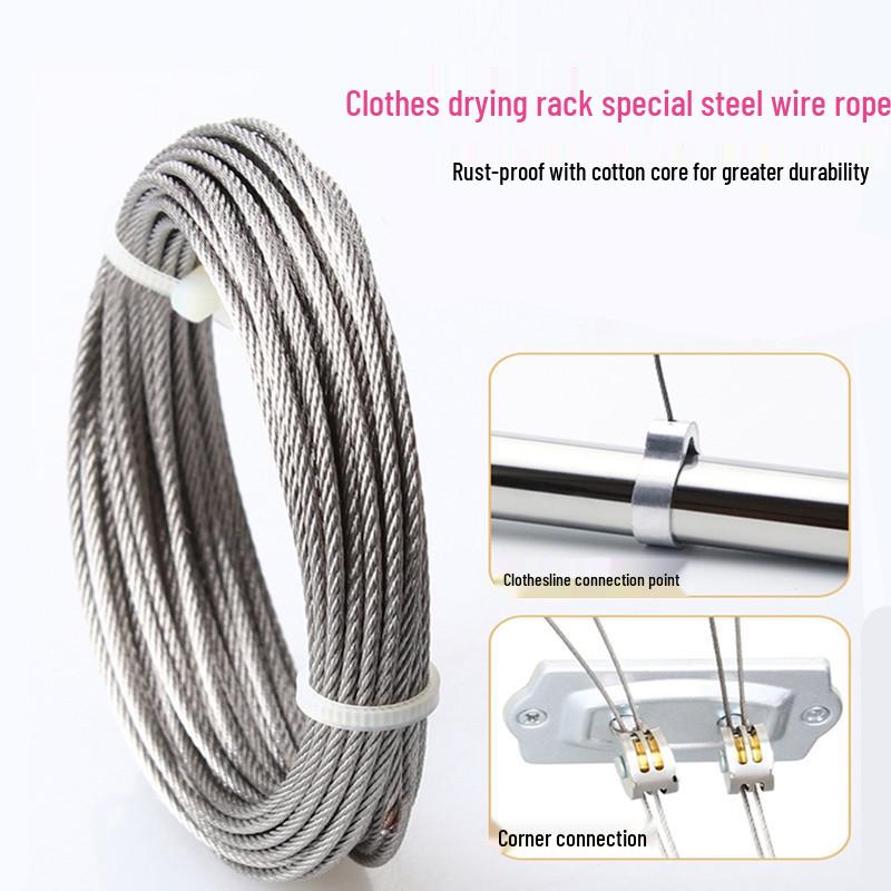 Adjustable Steel Wire Clothes Drying Rack with Cotton Core and Accessories 1x7.5m 304 Steel Wire With Cotton Core With Magnet