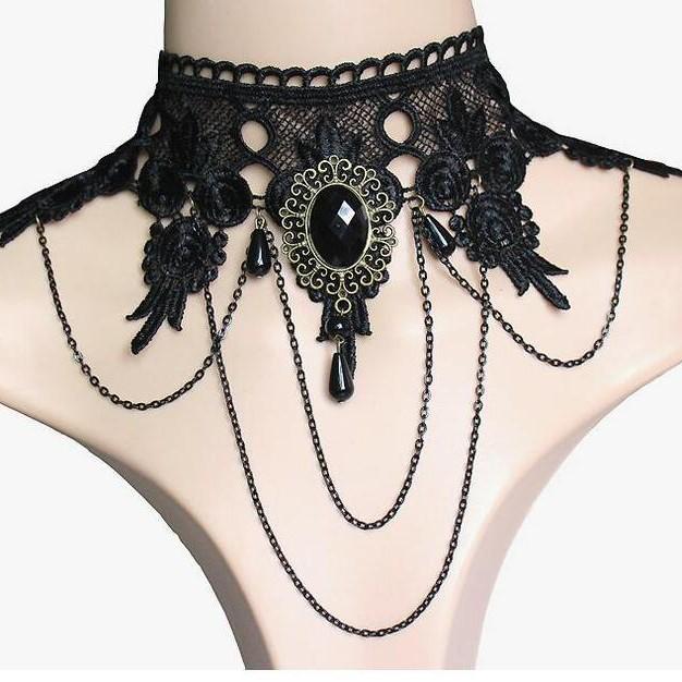 Colier Choker Gotic din Dantelă Neagră - Accesoriu Simplu Punk pentru Femei