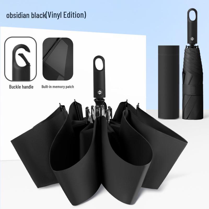 Memory Patch Three-Fold Automatic Umbrella: 8-Bone, Non-Folding, Dual-Use for Sun and Rain.