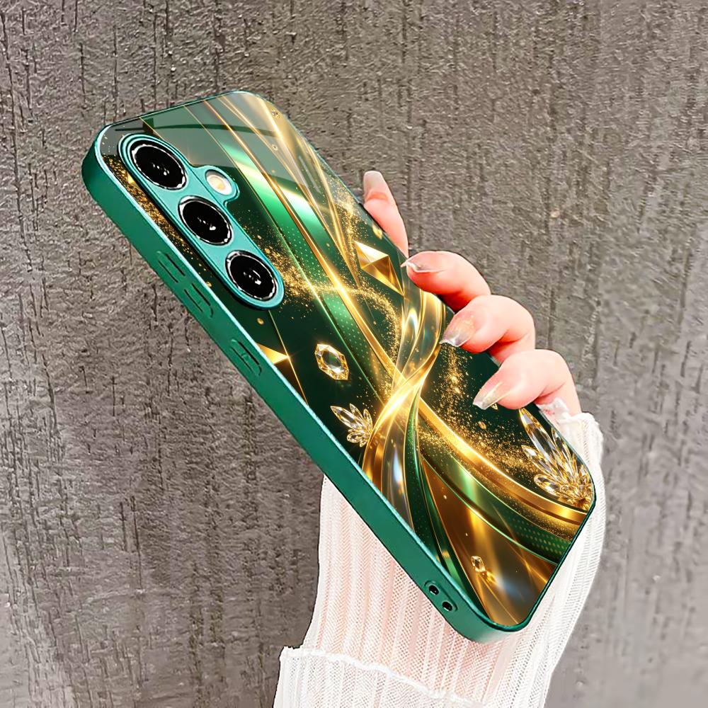 Gold Stream Floral Crysta phone case s26 ultra case s25 ultra case glass for Samsung Galaxy S26 S25 S24 S23 S22 FE Ultra Plus