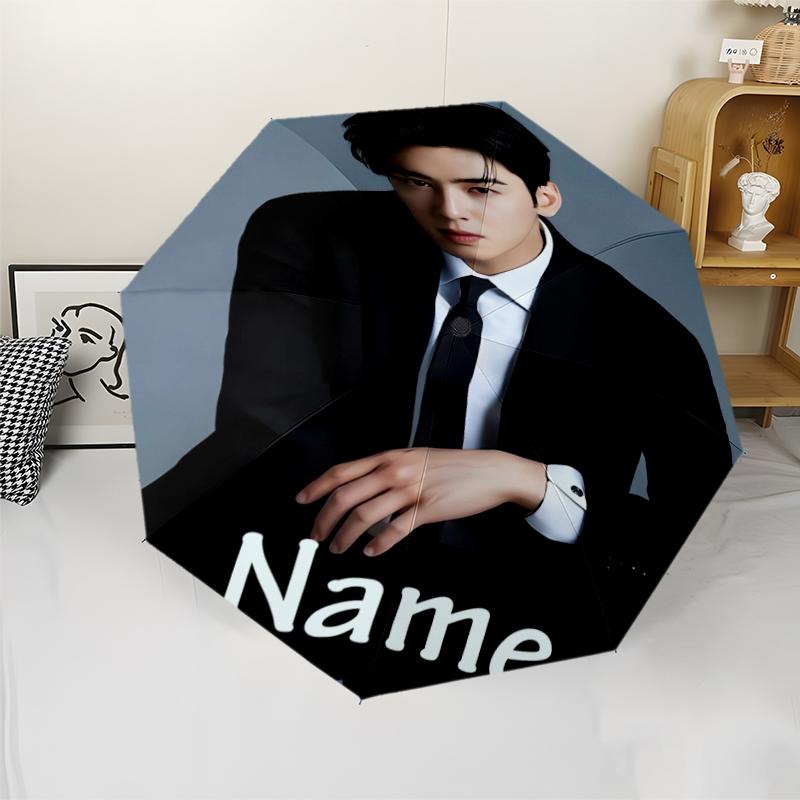 Paraguas Automático Personalizado con Nombre Tema Cha Eun-woo, Ligero y Portátil, 8 Varillas, Perfecto para Viajes al Aire Libre, Cumpleaños, Navidad, Regalos.