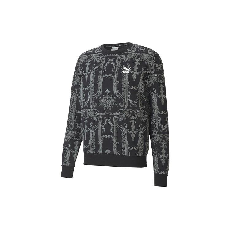 PUMA Luxe Aop Crew Casual Sports Round Neck Pullover Knit Black Men s 530305-01 XS