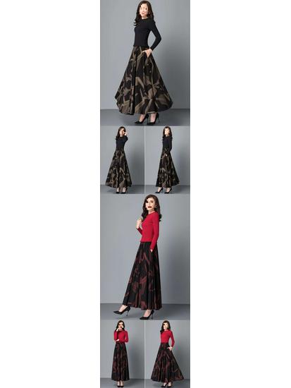 Retro High Waist Umbrella Skirt - Women's Autumn/Winter 2026 Collection, Loose Fit with Printed Big Hem