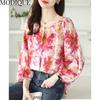 MODIQUE Spring Summer Plus Size Women Casual Loose Elegant Cotton Linen Chiffon Floral Print Puff Sleeve Blouse Shirts Lady Oversize O-Neck Coats
