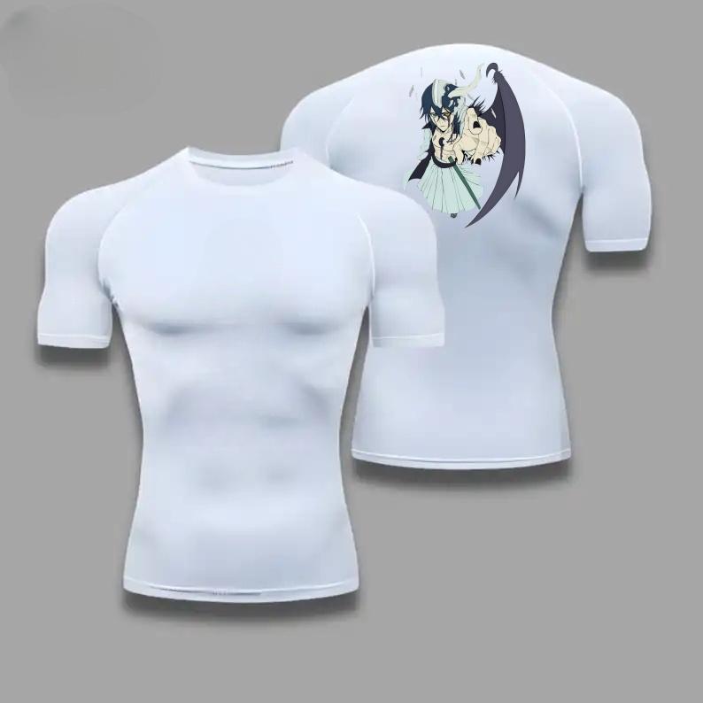 Men Compression Summer 2in1 Shirt Bleach Graphic Sports Running Quick Drying Gym T-shirt Fitness Sweatshirt Elastic Top T-shirt