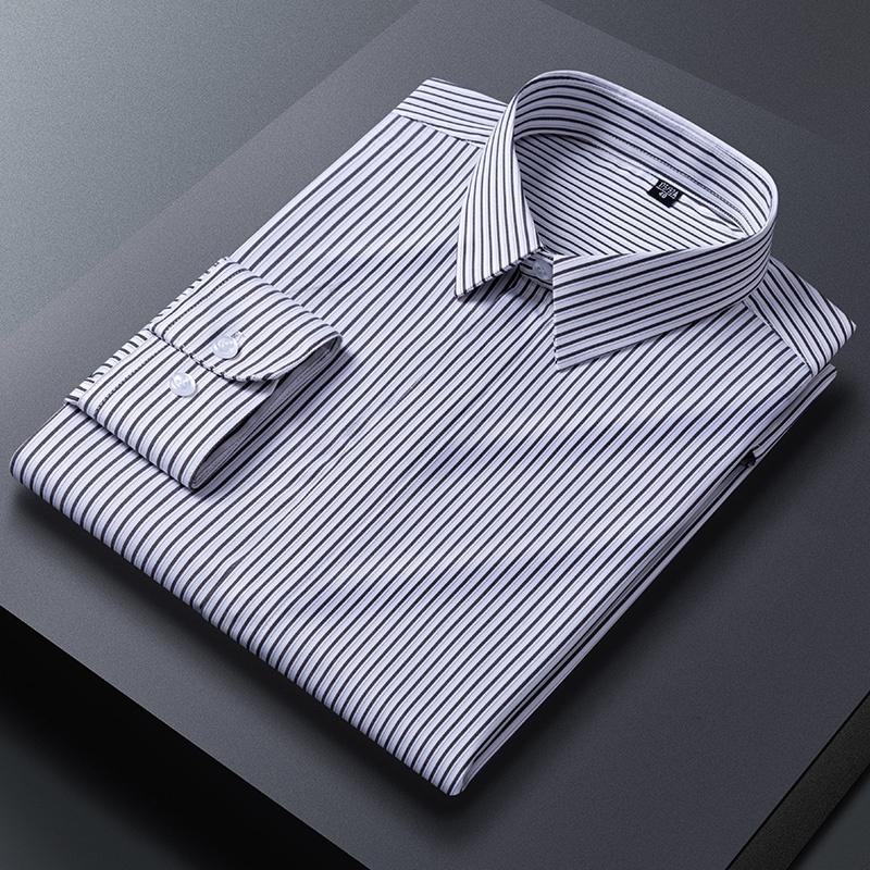 New Quality Anti-Wrinkle Men Shirt Long Sleeves Dress Shirts For Men Slim Fit Camisa Social Business Blouse Stripe Shirt 6XL 7XL