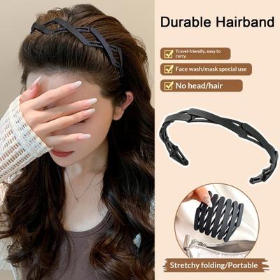 Women Headband Anti-Skid Teeth Resin Hairband Adjustable Stretch Travel Washing Face Hair Hoop Running Jumping Hair Accessory
