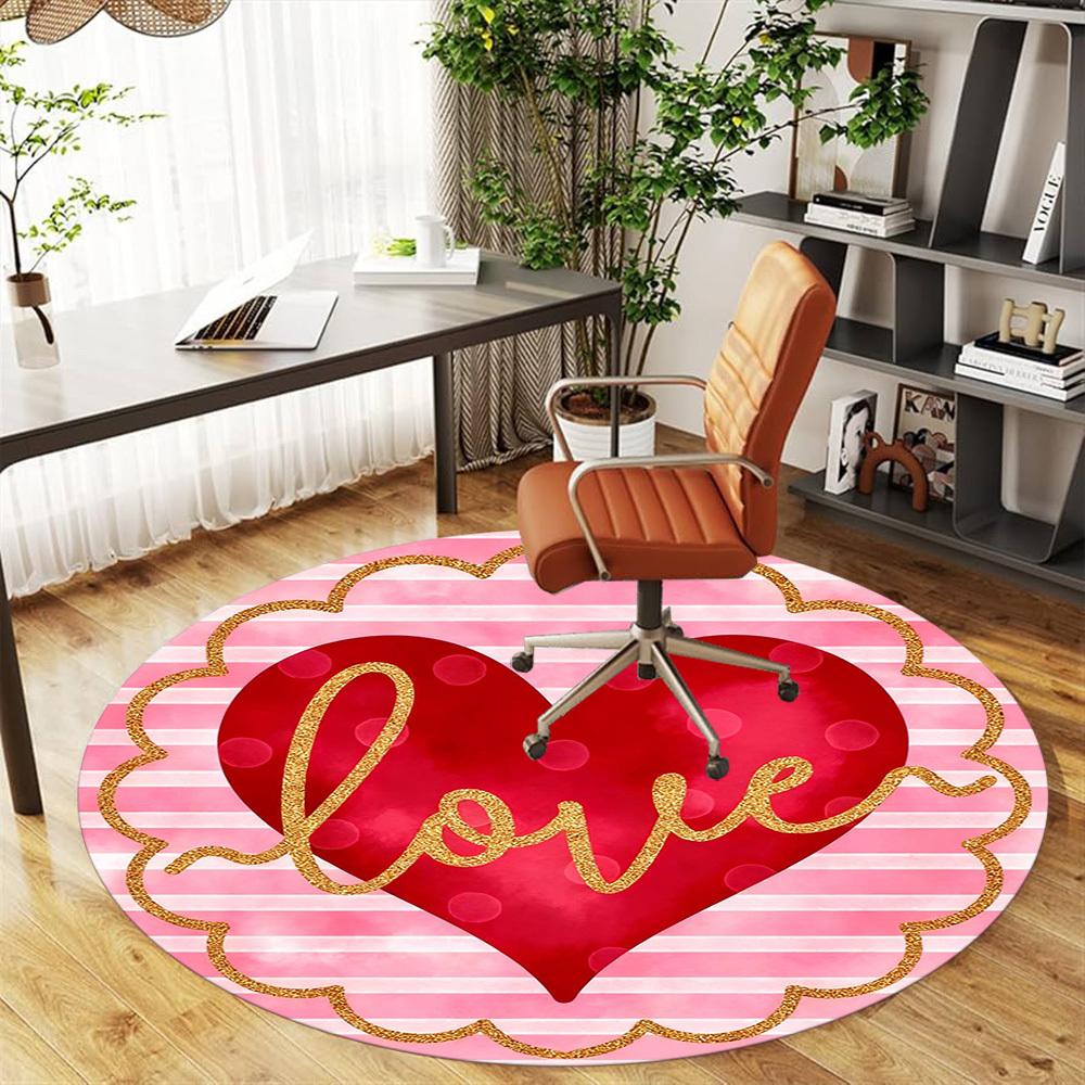 1pc love heart Round Chair mat office Area Rug - Non-Slip, Floor Mat for Office, Bedroom, Ideal home decor gift p0105037