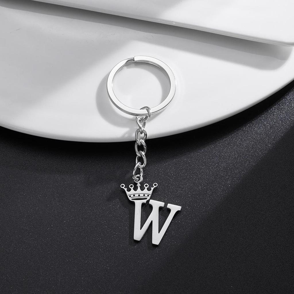 Stainless Steel Crown Letter Keychain Pendant, European Punk Style.