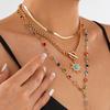 IngeSight.Z 3 Stück/Set Boho Bunt Kristall Lange Kette Sonnenblumen Anhänger Halskette Damen Einfach Flach Schlangen Kette Choker Schmuck