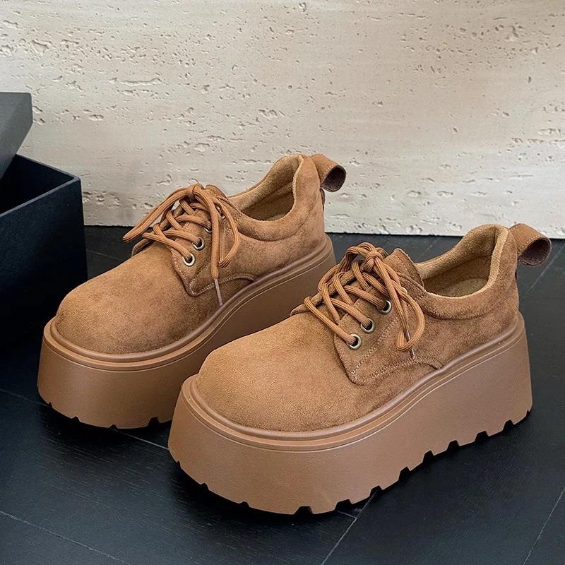 Höst 2024 Nya Brittisk Stil Snörskor Platå Höjande Loafers Dam