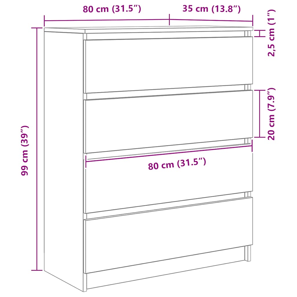Sideboard Weiß 80 x 35 x 99 cm Spanplatte