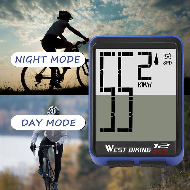 WEST BIKING Wireless Road Bike Computer Large Screen Bicycle Speedometer White Backlight Waterproof Odometer Cycling Stopwatch