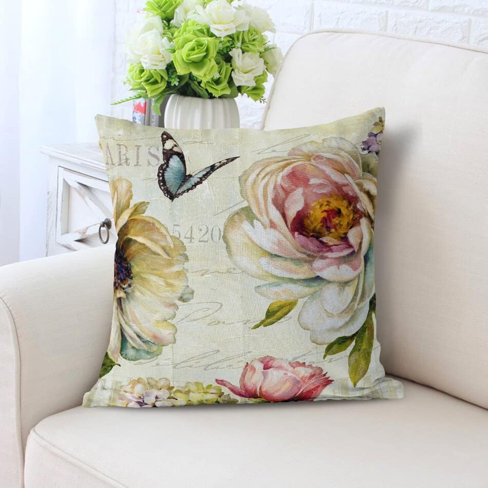 Farmhouse Decorative Throw Pillow Covers Vintage Flower Pillows Cover Set Of 4 Cotton Linen Floral Outdoor Cushion Case Cases