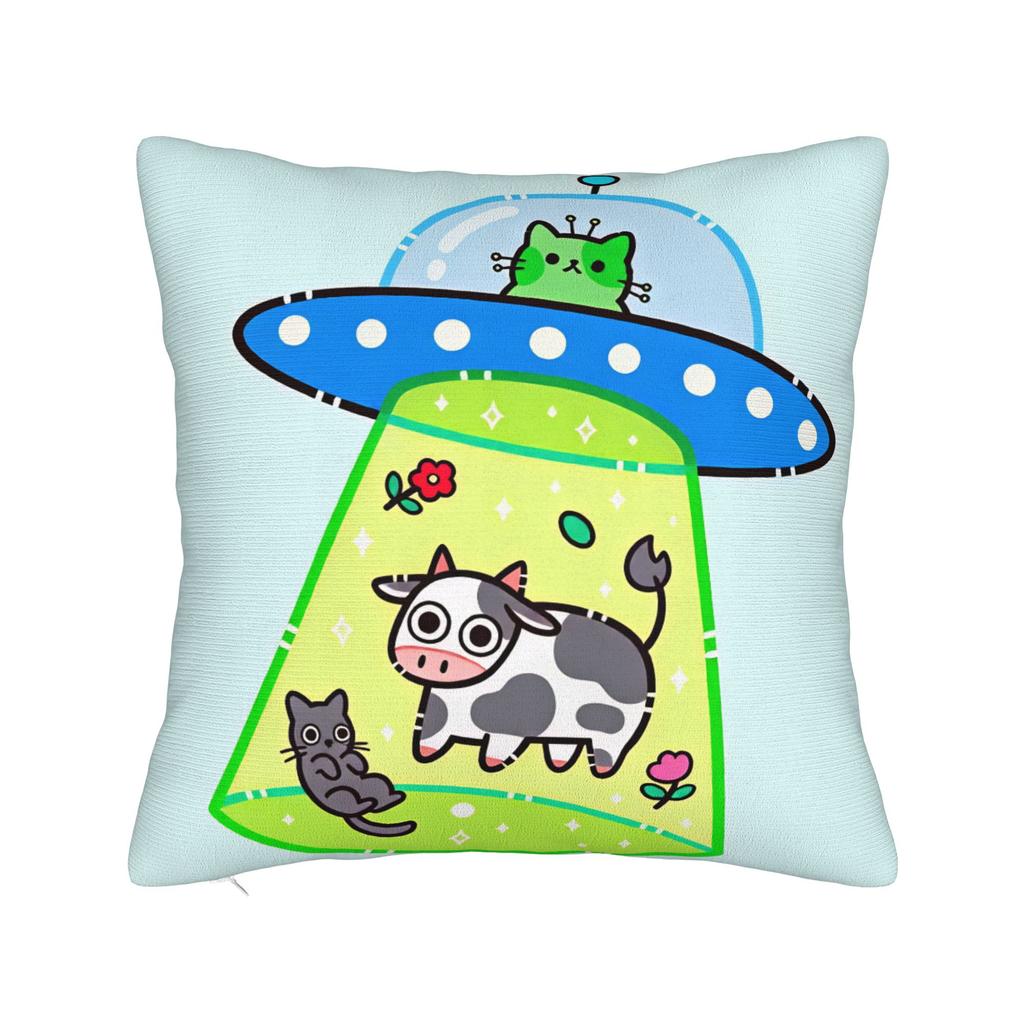 Pillow Case Retro UFO Kidnapped Cow Soft Pillow Cover Retro Trendy Cushion Cover Graphic Pillowcases For Sofa Home Decorative