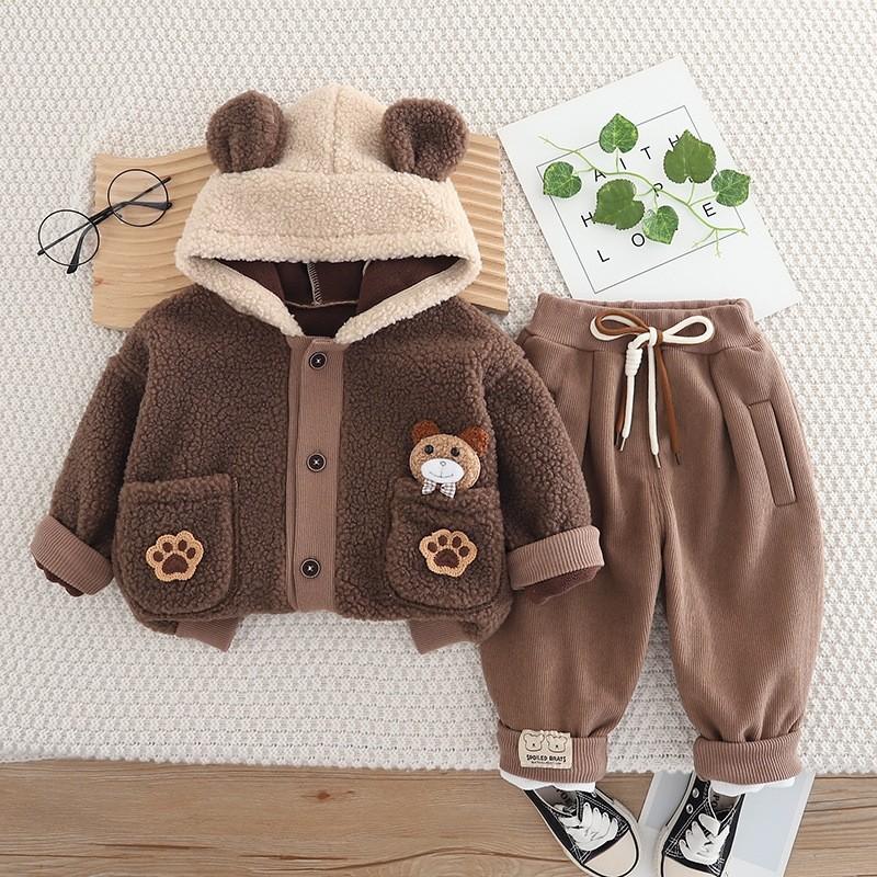 Girl Baby Clothing Set Boys Winter Fashionable Baby Children's Thick Coat Pants Two Piece Set