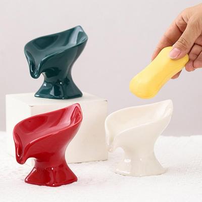 Seramik Sabunluk Kendinden Drenajlı Sabun Tabağı Lavabo Banyo Duş için Sevimli Söğüt Yaprağı Tarzı Takı Tabağı Küçük Solmaz Sabun Kutusu